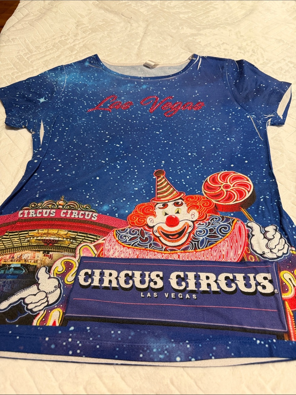 Women Blue Circus Circus Graphic Tee - Las Vegas Clown Print